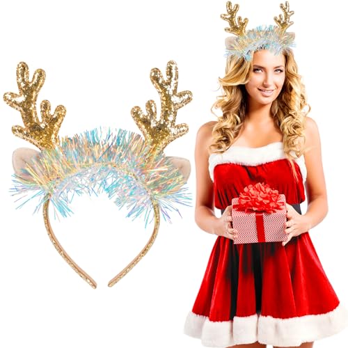 FGen Weihnachten Stirnband Rentier Geweih,Gold Pailletten Geweih Haarreifen,Haarreifen Partyhüte Xmas,Partydekoration,für Kinder Erwachsene,für Damen,Mädchen FGen Weihnachten Stirnband Rentier Geweih,Gold Pailletten Geweih Haarreifen,Haarreifen Partyhüte Xmas,Partydekoration,für Kinder Erwachsene,für Damen,Mädchen von FGen