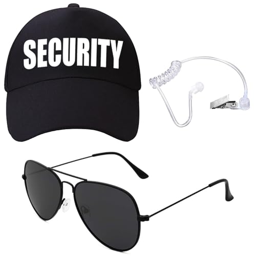FHAEIOS Agentenkostüm-Set, Geheimsicherheitsdienst, Spionage-Kostüm, Zubehör, Sicherheitshut, Ohrstück für Halloween, Cosplay, Party von FHAEIOS