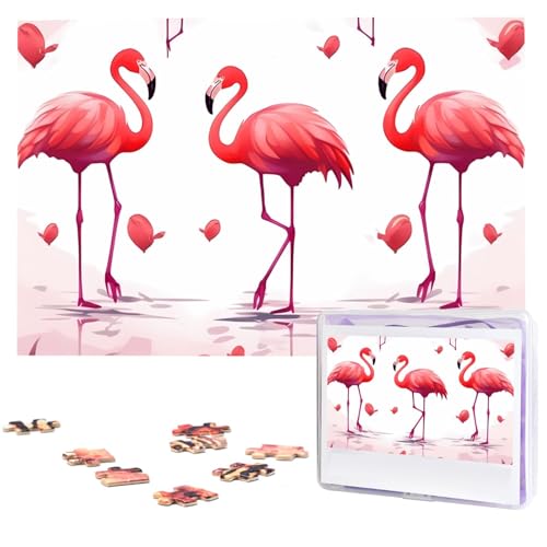 Lovely Pink Flamingos Puzzles 1000 Teile, Puzzle aus Fotos, herausforderndes Puzzle für Erwachsene, personalisierte Holzpuzzle, Geschenke für Familie, Hochzeit, Geburtstag, 74,9 x 50 cm von FHEDVBN