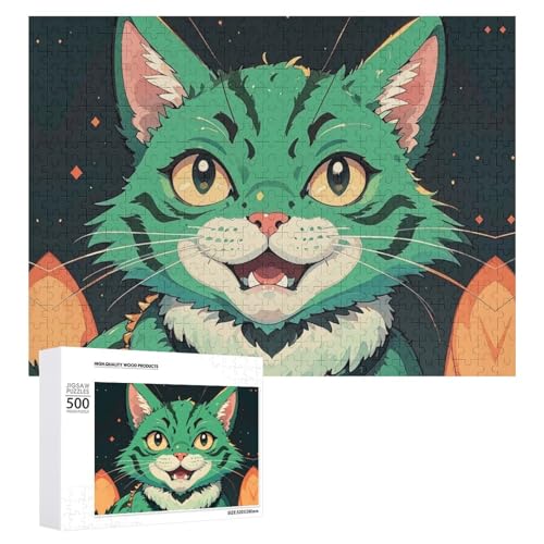 Anime Grüne Katze Puzzle für Erwachsene, Holzpuzzle für Muttertag, Premium-Puzzle mit einzigartigem Kunst-Design, herausforderndes Gehirn-Teaser, Geburtstagsgeschenk für alle Altersgruppen, 500 Teile Anime Grüne Katze Puzzle für Erwachsene, Holzpuzzle für Muttertag, Premium-Puzzle mit einzigartigem Kunst-Design, herausforderndes Gehirn-Teaser, Geburtstagsgeschenk für alle Altersgruppen, 500 Teile von FHESDCW