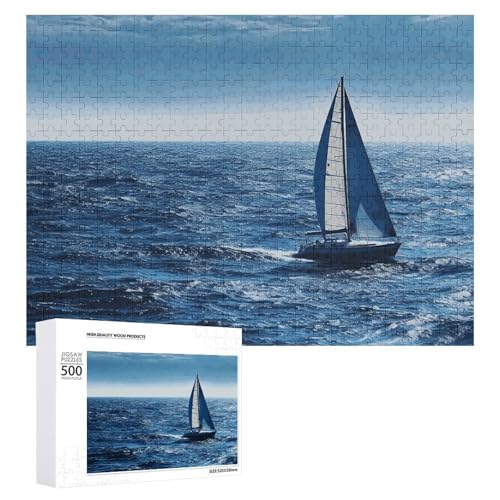 Blue Sea Segelboot-Puzzle für Erwachsene, Holzpuzzle für Muttertag, Premium-Puzzle mit einzigartigem Kunst-Design, herausforderndes Gehirn-Teaser, Geburtstagsgeschenk für alle Altersgruppen, 500 Teile von FHESDCW