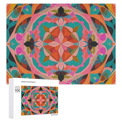 Bunte böhmische Muster, Puzzle für Erwachsene, Holzpuzzle für Muttertag, Premium-Puzzle mit einzigartigem Kunst-Design, herausforderndes Gehirn-Teaser, Geburtstagsgeschenk für alle Altersgruppen, 500 Bunte böhmische Muster, Puzzle für Erwachsene, Holzpuzzle für Muttertag, Premium-Puzzle mit einzigartigem Kunst-Design, herausforderndes Gehirn-Teaser, Geburtstagsgeschenk für alle Altersgruppen, 500 von FHESDCW