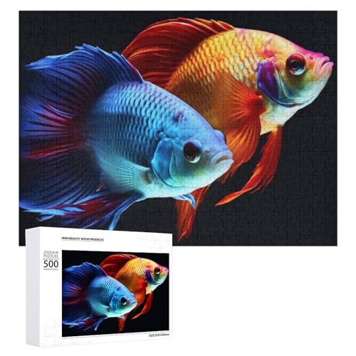 Buntes Fisch-Puzzle für Erwachsene, Holzpuzzle für Muttertag, Premium-Puzzle mit einzigartigem Kunst-Design, herausforderndes Gehirn-Teaser, Geburtstagsgeschenk für alle Altersgruppen, 500 Teile von FHESDCW