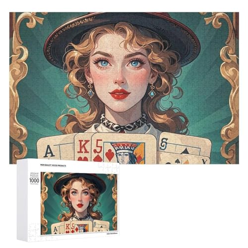 Damen Pokerkarten-Puzzle für Erwachsene, Holzpuzzle für Muttertag, Premium-Puzzle mit einzigartigem Kunst-Design, herausforderndes Gehirn-Teaser, Geburtstagsgeschenk für alle Altersgruppen, 1000 Teile Damen Pokerkarten-Puzzle für Erwachsene, Holzpuzzle für Muttertag, Premium-Puzzle mit einzigartigem Kunst-Design, herausforderndes Gehirn-Teaser, Geburtstagsgeschenk für alle Altersgruppen, 1000 Teile von FHESDCW