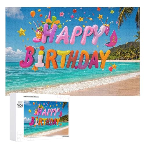 Happy Birthday on The Beach Puzzle für Erwachsene, Holzpuzzle für Muttertag, Premium-Puzzle mit einzigartigem Kunst-Design, herausforderndes Gehirn-Teaser, Geburtstagsgeschenk für alle Altersgruppen Happy Birthday on The Beach Puzzle für Erwachsene, Holzpuzzle für Muttertag, Premium-Puzzle mit einzigartigem Kunst-Design, herausforderndes Gehirn-Teaser, Geburtstagsgeschenk für alle Altersgruppen von FHESDCW