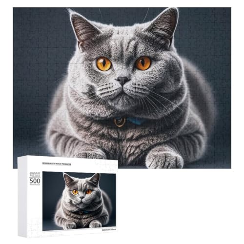 Holzpuzzle für Erwachsene, Motiv: Eine graue Katze liegt liegend, Premium-Puzzle mit einzigartigem Kunst-Design, herausforderndes Gehirnaufgabe, Geburtstagsgeschenk für alle Altersgruppen, 500 Teile Holzpuzzle für Erwachsene, Motiv: Eine graue Katze liegt liegend, Premium-Puzzle mit einzigartigem Kunst-Design, herausforderndes Gehirnaufgabe, Geburtstagsgeschenk für alle Altersgruppen, 500 Teile von FHESDCW
