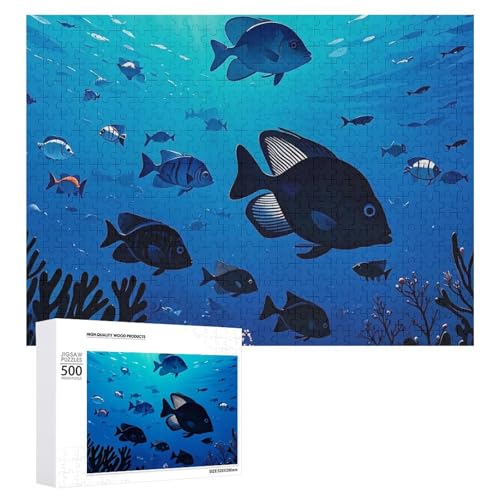 Holzpuzzle für Erwachsene, Motiv: Fische schweben im Meer, für Muttertag, Premium-Puzzle mit einzigartigem Kunst-Design, herausforderndes Gehirn-Teaser, Geburtstagsgeschenk für alle Altersgruppen, 500 Holzpuzzle für Erwachsene, Motiv: Fische schweben im Meer, für Muttertag, Premium-Puzzle mit einzigartigem Kunst-Design, herausforderndes Gehirn-Teaser, Geburtstagsgeschenk für alle Altersgruppen, 500 von FHESDCW