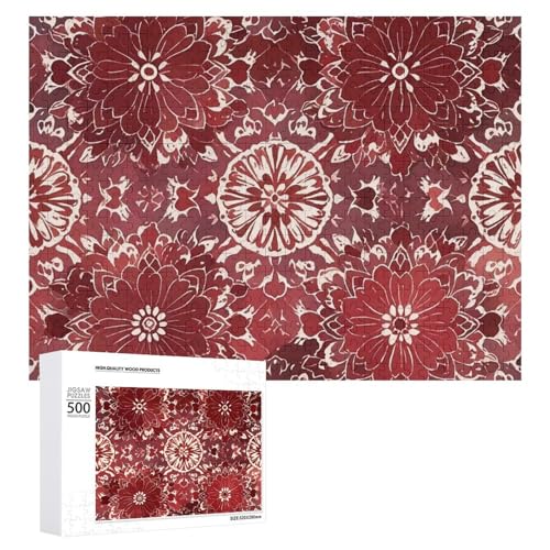 Holzpuzzle im böhmischen Stil, tiefrote Blumen, Puzzle für Erwachsene, zum Muttertag, Premium-Puzzle mit einzigartigem Kunst-Design, herausforderndes Gehirn-Teaser, Geburtstagsgeschenk für alle Holzpuzzle im böhmischen Stil, tiefrote Blumen, Puzzle für Erwachsene, zum Muttertag, Premium-Puzzle mit einzigartigem Kunst-Design, herausforderndes Gehirn-Teaser, Geburtstagsgeschenk für alle von FHESDCW