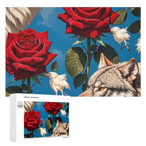 Holzpuzzle mit roter Rose und drei Wölfen, für Erwachsene, zum Muttertag, Premium-Puzzle mit einzigartigem Kunst-Design, herausforderndes Gehirnaufgabe, Geburtstagsgeschenk für alle Altersgruppen Holzpuzzle mit roter Rose und drei Wölfen, für Erwachsene, zum Muttertag, Premium-Puzzle mit einzigartigem Kunst-Design, herausforderndes Gehirnaufgabe, Geburtstagsgeschenk für alle Altersgruppen von FHESDCW