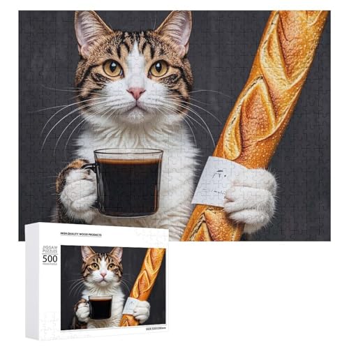 Katzenbrot-Kaffee-Puzzle für Erwachsene, Holzpuzzle für Muttertag, Premium-Puzzle mit einzigartigem Kunst-Design, herausforderndes Gehirn-Teaser, Geburtstagsgeschenk für alle Altersgruppen, 500 Teile Katzenbrot-Kaffee-Puzzle für Erwachsene, Holzpuzzle für Muttertag, Premium-Puzzle mit einzigartigem Kunst-Design, herausforderndes Gehirn-Teaser, Geburtstagsgeschenk für alle Altersgruppen, 500 Teile von FHESDCW