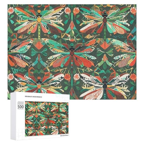 Libellen-Puzzle für Erwachsene, Holzpuzzle für Muttertag, Premium-Puzzle mit einzigartigem Kunst-Design, herausforderndes Gehirn-Teaser, Geburtstagsgeschenk für alle Altersgruppen, 500 Teile von FHESDCW