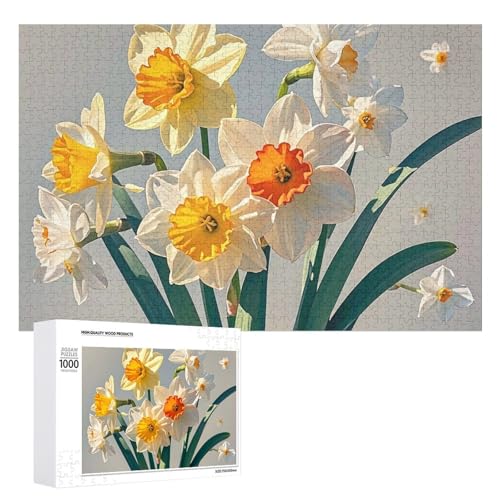 Narzissen-Puzzle für Erwachsene, Holzpuzzle für Muttertag, Premium-Puzzle mit einzigartigem Kunst-Design, herausforderndes Gehirn-Teaser, Geburtstagsgeschenk für alle Altersgruppen, 1000 Teile von FHESDCW
