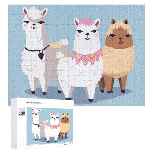 Niedliches Alpakas-Puzzle für Erwachsene, Holzpuzzle für Muttertag, Premium-Puzzle mit einzigartigem Kunst-Design, herausforderndes Gehirn-Teaser, Geburtstagsgeschenk für alle Altersgruppen, 500 Teile von FHESDCW