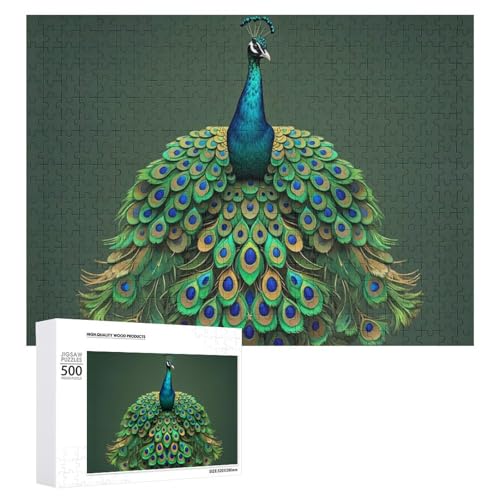 Pfau mit Quasten, Puzzle für Erwachsene, Holzpuzzle für Muttertag, Premium-Puzzle mit einzigartigem Kunst-Design, herausforderndes Gehirn-Teaser, Geburtstagsgeschenk für alle Altersgruppen, 500 Teile von FHESDCW