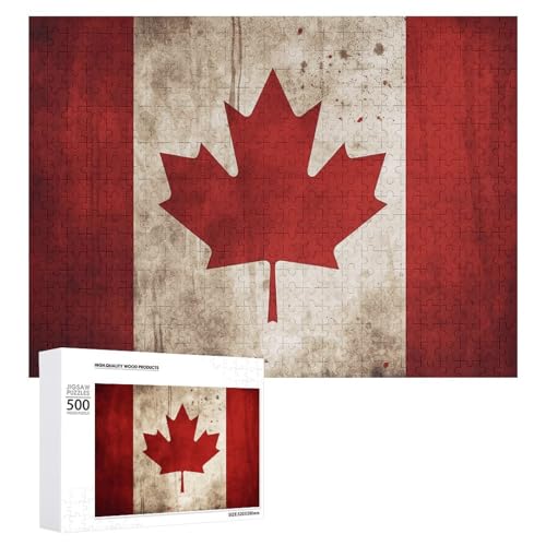 Retro Kanada Flagge Puzzle für Erwachsene, Holzpuzzle für Muttertag, Premium-Puzzle mit einzigartigem Kunst-Design, herausforderndes Gehirn-Teaser, Geburtstagsgeschenk für alle Altersgruppen, 500 Retro Kanada Flagge Puzzle für Erwachsene, Holzpuzzle für Muttertag, Premium-Puzzle mit einzigartigem Kunst-Design, herausforderndes Gehirn-Teaser, Geburtstagsgeschenk für alle Altersgruppen, 500 von FHESDCW