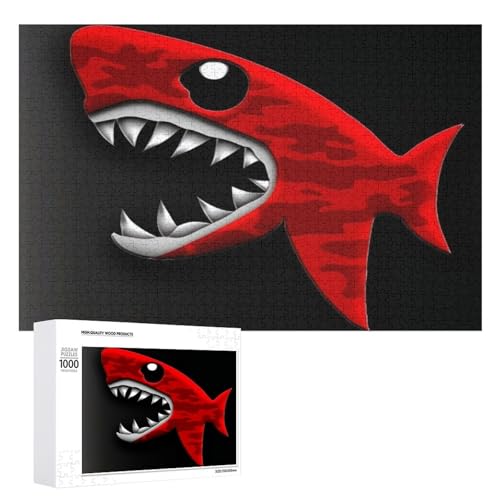 Rot-schwarzes Hai-Puzzle für Erwachsene, Holzpuzzle für Muttertag, Premium-Puzzle mit einzigartigem Kunst-Design, herausforderndes Gehirn-Teaser, Geburtstagsgeschenk für alle Altersgruppen, 1000 Teile Rot-schwarzes Hai-Puzzle für Erwachsene, Holzpuzzle für Muttertag, Premium-Puzzle mit einzigartigem Kunst-Design, herausforderndes Gehirn-Teaser, Geburtstagsgeschenk für alle Altersgruppen, 1000 Teile von FHESDCW