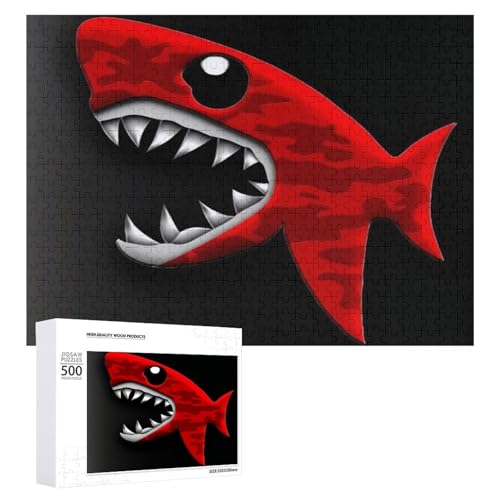 Rot-schwarzes Hai-Puzzle für Erwachsene, Holzpuzzle für Muttertag, Premium-Puzzle mit einzigartigem Kunst-Design, herausforderndes Gehirn-Teaser, Geburtstagsgeschenk für alle Altersgruppen, 500 Teile von FHESDCW