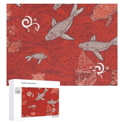 Rotes Meer-Tierpuzzle für Erwachsene, Holzpuzzle für Muttertag, Premium-Puzzle mit einzigartigem Kunst-Design, herausforderndes Gehirn-Teaser, Geburtstagsgeschenk für alle Altersgruppen, 500 Teile von FHESDCW