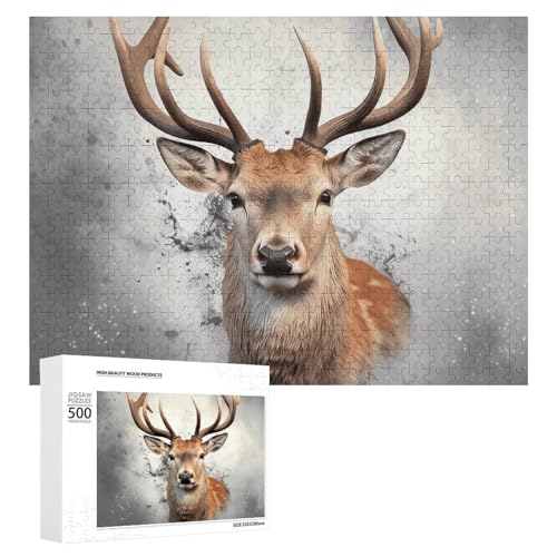 Tier-Hirsch-Puzzle für Erwachsene, Holzpuzzle für Muttertag, Premium-Puzzle mit einzigartigem Kunst-Design, herausforderndes Gehirn-Teaser, Geburtstagsgeschenk für alle Altersgruppen, 500 Teile von FHESDCW