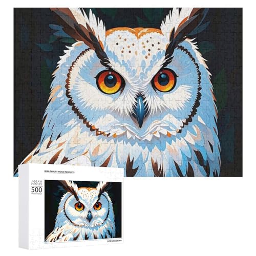 Weiße Eule Puzzle für Erwachsene, Holzpuzzle für Muttertag, Premium-Puzzle mit einzigartigem Kunst-Design, herausforderndes Gehirn-Teaser, Geburtstagsgeschenk für alle Altersgruppen, 500 Teile von FHESDCW
