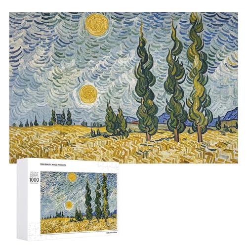 Weizenfelder und Zypressenbäume Puzzle für Erwachsene, Holzpuzzle für Muttertag, Premium-Puzzle mit einzigartigem Kunst-Design, herausforderndes Gehirnaufgabe, Geburtstagsgeschenk für alle Weizenfelder und Zypressenbäume Puzzle für Erwachsene, Holzpuzzle für Muttertag, Premium-Puzzle mit einzigartigem Kunst-Design, herausforderndes Gehirnaufgabe, Geburtstagsgeschenk für alle von FHESDCW