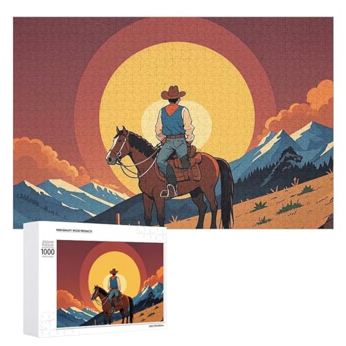 West Cowboy-Puzzle für Erwachsene, Holz-Puzzle für Muttertag, Premium-Puzzle mit einzigartigem Kunst-Design, herausforderndes Gehirn-Teaser, Geburtstagsgeschenk für alle Altersgruppen, 1000 Teile von FHESDCW
