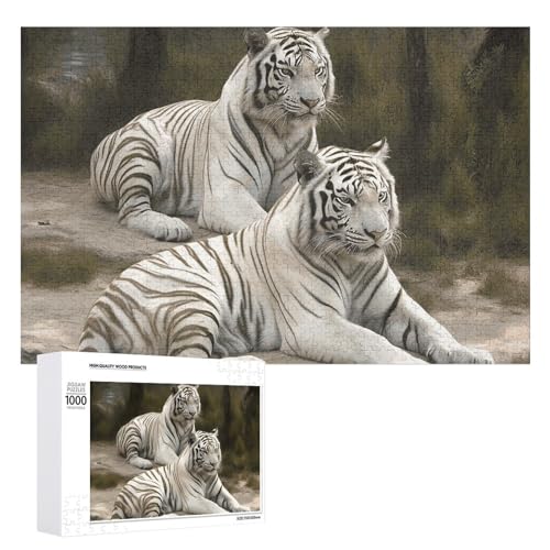 White Tigers Puzzle für Erwachsene, Holzpuzzle für Muttertag, Premium-Puzzle mit einzigartigem Kunst-Design, herausforderndes Gehirn-Teaser, Geburtstagsgeschenk für alle Altersgruppen, 1000 Teile von FHESDCW