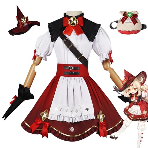 FHILECV Cosplay Kostüm Anime Genshin Impact Klee Kleid, Uniform, Halloween-Party-Outfit mit Hut (3XL) von FHILECV