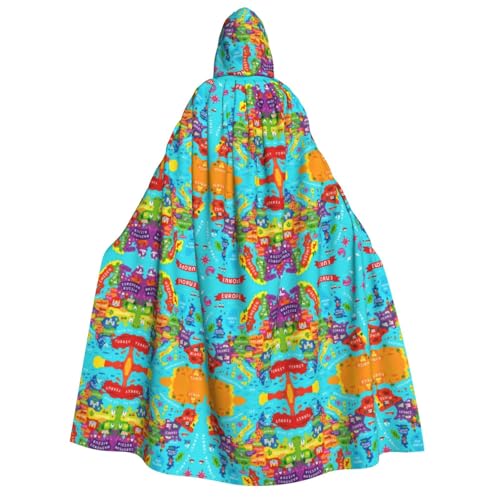 FHIZOAL Bunte Europakarte mit Ikone, Kapuzenumhang für Erwachsene, Vampir-Hexe, Umhang, Halloween, Weihnachten, Cosplay, Kostüme, Themenpartys von FHIZOAL