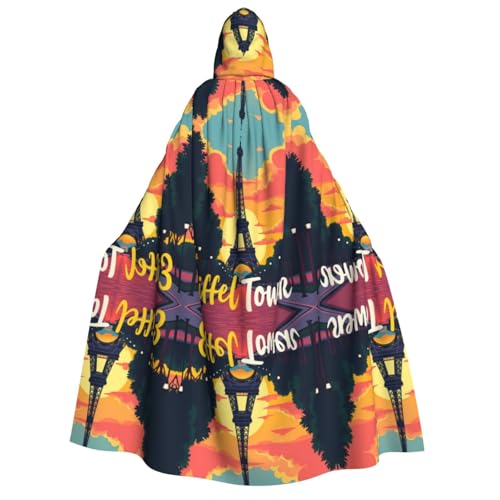 FHIZOAL Eiffelturm Sonnenuntergang Weg Erwachsene Kapuzenumhang Vampir Hexe Umhang Halloween Weihnachten Cosplay Kostüme Themenpartys von FHIZOAL