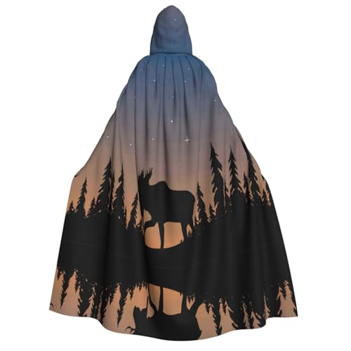 FHIZOAL Elch Mountain Pine Tree Wilderness Erwachsene Kapuzenumhang Vampir Hexe Umhang Halloween Weihnachten Cosplay Kostüme Themenpartys von FHIZOAL