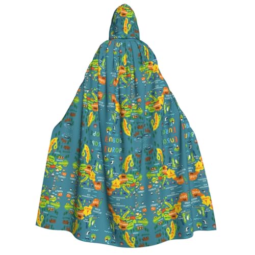 FHIZOAL Europakarte mit buntem Kapuzenumhang für Erwachsene, Vampir-Hexen-Umhang, Halloween, Weihnachten, Cosplay, Kostüme, Themenpartys von FHIZOAL