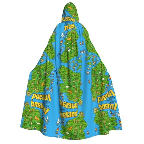 FHIZOAL Irische Karte mit Cartoon-Charac, Erwachsenen-Kapuzenumhang, Vampir-Hexen-Umhang, Halloween, Weihnachten, Cosplay, Kostüme, Themenpartys von FHIZOAL