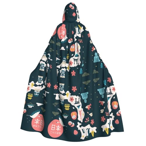 FHIZOAL Japanische Karte mit kulturellem Symbo, Erwachsenen-Kapuzenumhang, Vampir-Hexen-Umhang, Halloween, Weihnachten, Cosplay, Kostüme, Themenpartys von FHIZOAL