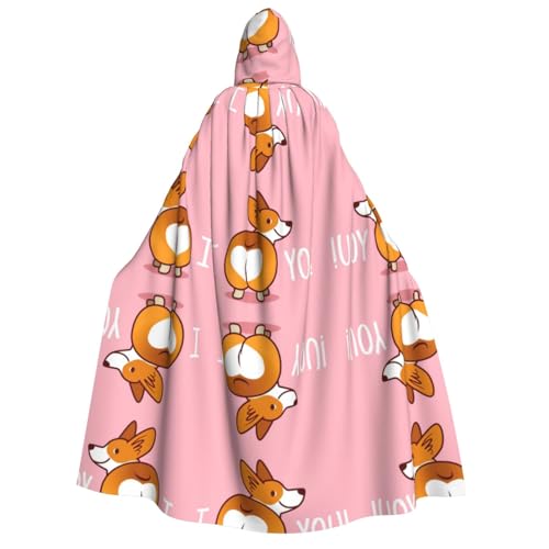 FHIZOAL Niedlicher Cartoon-Welsh-Corgi-Hunde-Hintern und Herz, Erwachsenen-Kapuzenumhang, Vampir-Hexen-Umhang, Halloween, Weihnachten, Cosplay, Kostüme, Themenpartys von FHIZOAL