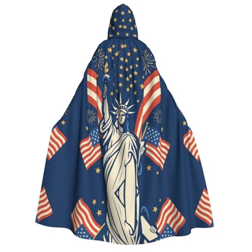 FHIZOAL Patriotisches Design, Statue für Erwachsene, Kapuzenumhang, Vampir, Hexe, Umhang, Halloween, Weihnachten, Cosplay, Kostüme, Themenpartys von FHIZOAL