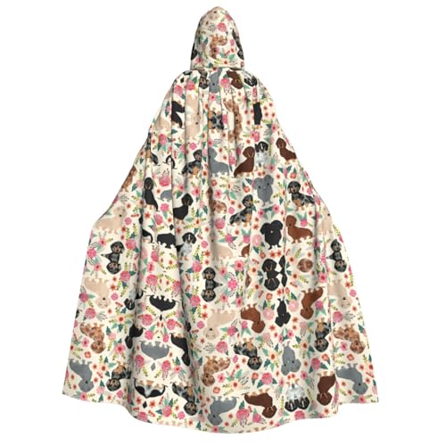 FHIZOAL Umhang mit Kapuze für Erwachsene, Dackel-Motiv, Vampir, Hexe, Umhang, Halloween, Weihnachten, Cosplay, Kostüme, Themenpartys von FHIZOAL