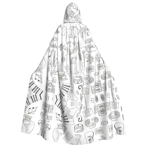 FHIZOAL Umhang mit Kapuze für Erwachsene, Motiv: Instrumente, Darsteller, Notizen und kleine Vögel, Vampir, Hexe, Umhang, Halloween, Weihnachten, Cosplay, Kostüme, Themenpartys von FHIZOAL