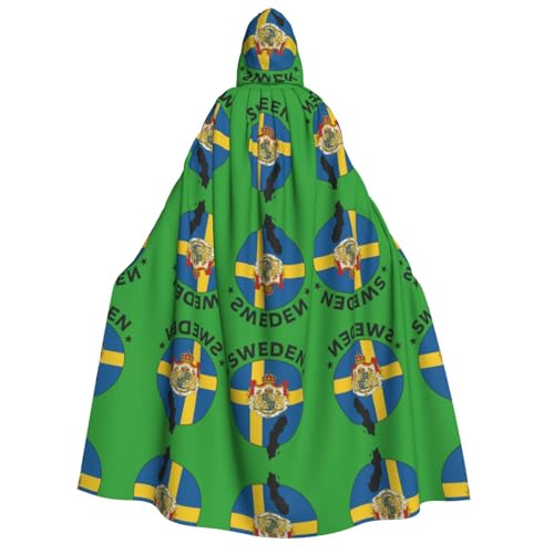 FHIZOAL Umhang mit Kapuze für Erwachsene, Motiv: Schweden-Flagge, Vampir, Hexe, Umhang, Halloween, Weihnachten, Cosplay, Kostüme, Themenpartys von FHIZOAL
