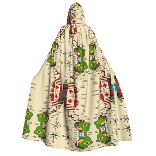 FHIZOAL Umhang mit Kapuze für Erwachsene, Motiv: bunte Karte von Amerika, Vampir, Hexe, Umhang, Halloween, Weihnachten, Cosplay, Kostüme, Themenpartys von FHIZOAL
