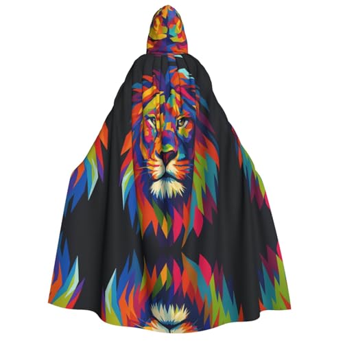 FHIZOAL Umhang mit Kapuze für Erwachsene, Motiv: bunter Löwe, Vampir, Hexe, Umhang, Halloween, Weihnachten, Cosplay, Kostüme, Themenpartys von FHIZOAL