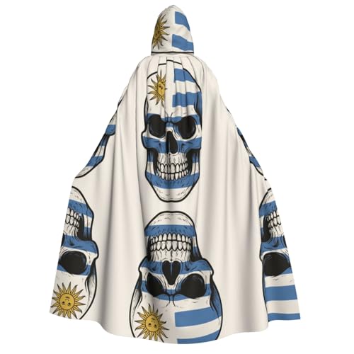 FHIZOAL Uruguay-Flagge, Skelett, Erwachsenen-Kapuzenumhang, Vampir-Hexen-Umhang, Halloween, Weihnachten, Cosplay, Kostüme, Themenpartys von FHIZOAL