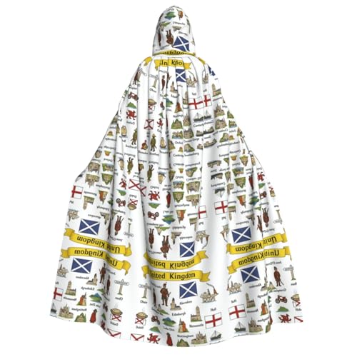 FHIZOAL Vereinigtes Königreich, kulturelles Symbo, Erwachsenenumhang mit Kapuze, Vampir-Hexe, Umhang, Halloween, Weihnachten, Cosplay, Kostüme, Themenpartys von FHIZOAL