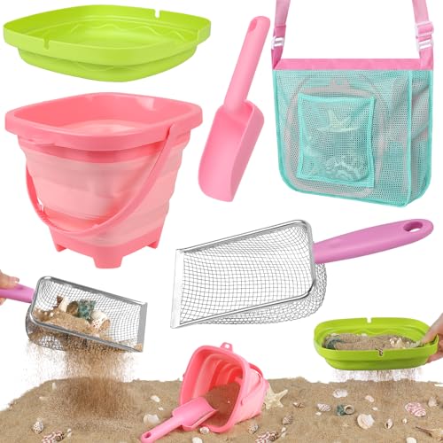 FHOZGECY Strandspielzeug, Sandspielzeug mit faltbarer Strandwanne, Strandnetzschaufel, Sandsieb und Netztasche zum Sammeln von Muscheln, Haizahnsieb, Löffel FHOZGECY Strandspielzeug, Sandspielzeug mit faltbarer Strandwanne, Strandnetzschaufel, Sandsieb und Netztasche zum Sammeln von Muscheln, Haizahnsieb, Löffel von FHOZGECY