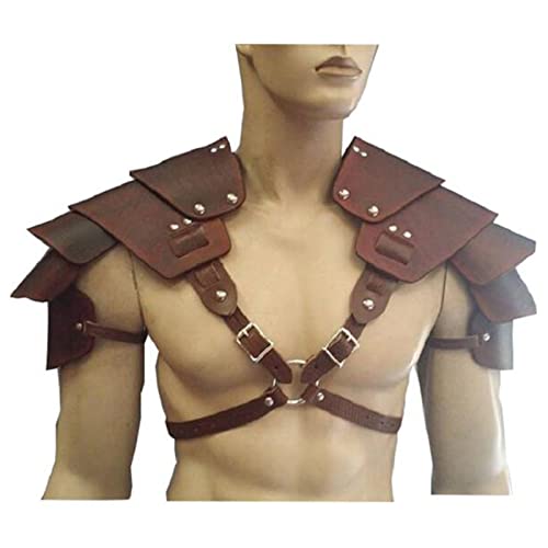 FHUILI Leder Schulterpanzer, Brustgeschirr Schulterpanzer, Mittelalter Retro Steampunk Ritter Körper mit verstellbaren Schnallen für Party Cosplay Halloween Requisiten (braun) von FHUILI