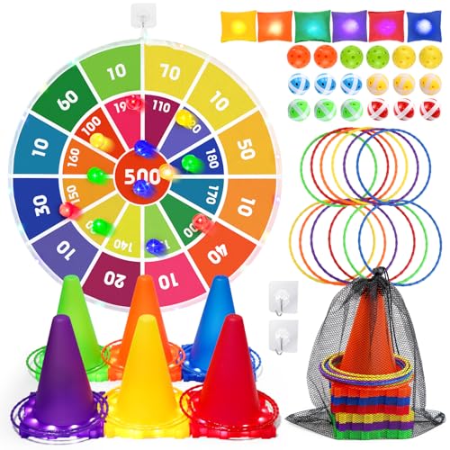 46PCS Outdoorspiele Kombi Set für Kinder mit LED-Licht-Dartscheibe Kinder Game-Wurfspiele Indoor Geburtstagsfeierspiel – Ball Ring Bean Bag Toss Spiel Set-Gartenspiele 46PCS Outdoorspiele Kombi Set für Kinder mit LED-Licht-Dartscheibe Kinder Game-Wurfspiele Indoor Geburtstagsfeierspiel – Ball Ring Bean Bag Toss Spiel Set-Gartenspiele von FHzytg