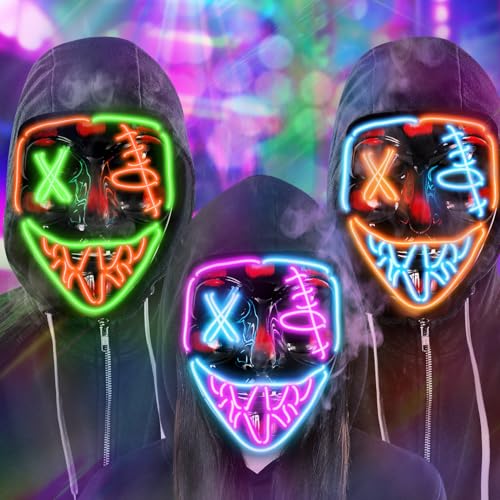 FHzytg 3 Pack LED Halloween Maske, Gruselige Maske mit 3 Beleuchtungsmodi, Leuchtende Gesichtsmaske für Halloween Kostüm Festival Partys Maskerade Cosplay Karneval von FHzytg