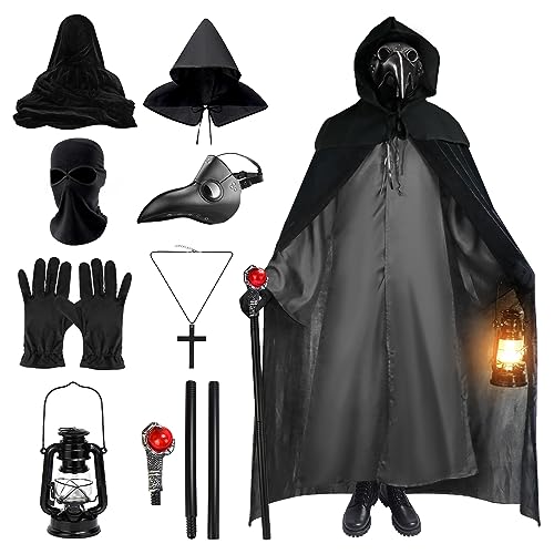 FHzytg 8pcs Pest Arzt Kostüm Herren, Halloween Mittelalterlicher Steampunk PestDoktor Kostüm Cosplay mit Vogel Schnabelmaske Plague Doctor Costume für Halloween Kostüm Requisiten FHzytg 8pcs Pest Arzt Kostüm Herren, Halloween Mittelalterlicher Steampunk PestDoktor Kostüm Cosplay mit Vogel Schnabelmaske Plague Doctor Costume für Halloween Kostüm Requisiten von FHzytg
