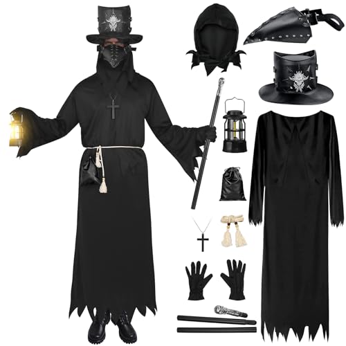 Halloween Pestdoktor Kostüm Set, Pestdoktor Maske, Halloween SchwarzKostüm Herren mit Voge Schnabelmaske, Plague Doctor Costume, Mittelalter Steampunk Zepter Schnabel Maske Hut für Cosplay Party Halloween Pestdoktor Kostüm Set, Pestdoktor Maske, Halloween SchwarzKostüm Herren mit Voge Schnabelmaske, Plague Doctor Costume, Mittelalter Steampunk Zepter Schnabel Maske Hut für Cosplay Party von FHzytg