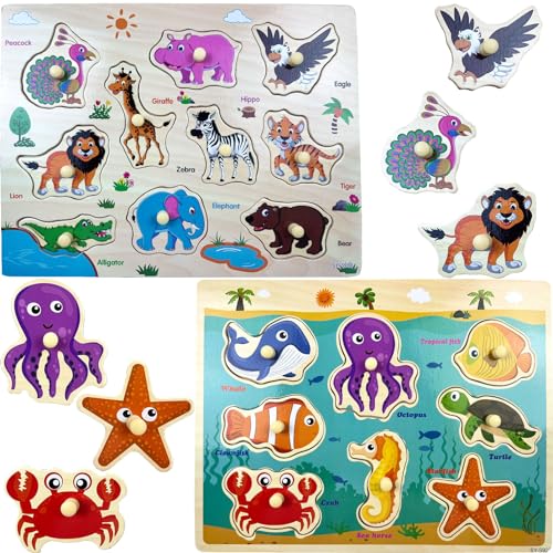 FIBOGOUP 2 Pack Holztier-Lernpuzzles für Kinder,Steckpuzzle Greifpuzzle für Kinder,Lassen Sie Kinder spielerisch Englisch Lernen,Montessori Lernspielzeug für 1 2 3 Jahre,Geschenk für Mädchen & Jungen FIBOGOUP 2 Pack Holztier-Lernpuzzles für Kinder,Steckpuzzle Greifpuzzle für Kinder,Lassen Sie Kinder spielerisch Englisch Lernen,Montessori Lernspielzeug für 1 2 3 Jahre,Geschenk für Mädchen & Jungen von FIBOGOUP